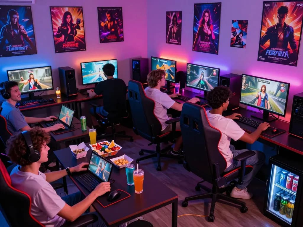 Engaging scene of diverse players enjoying exciting porn games in a vibrant gaming environment.
