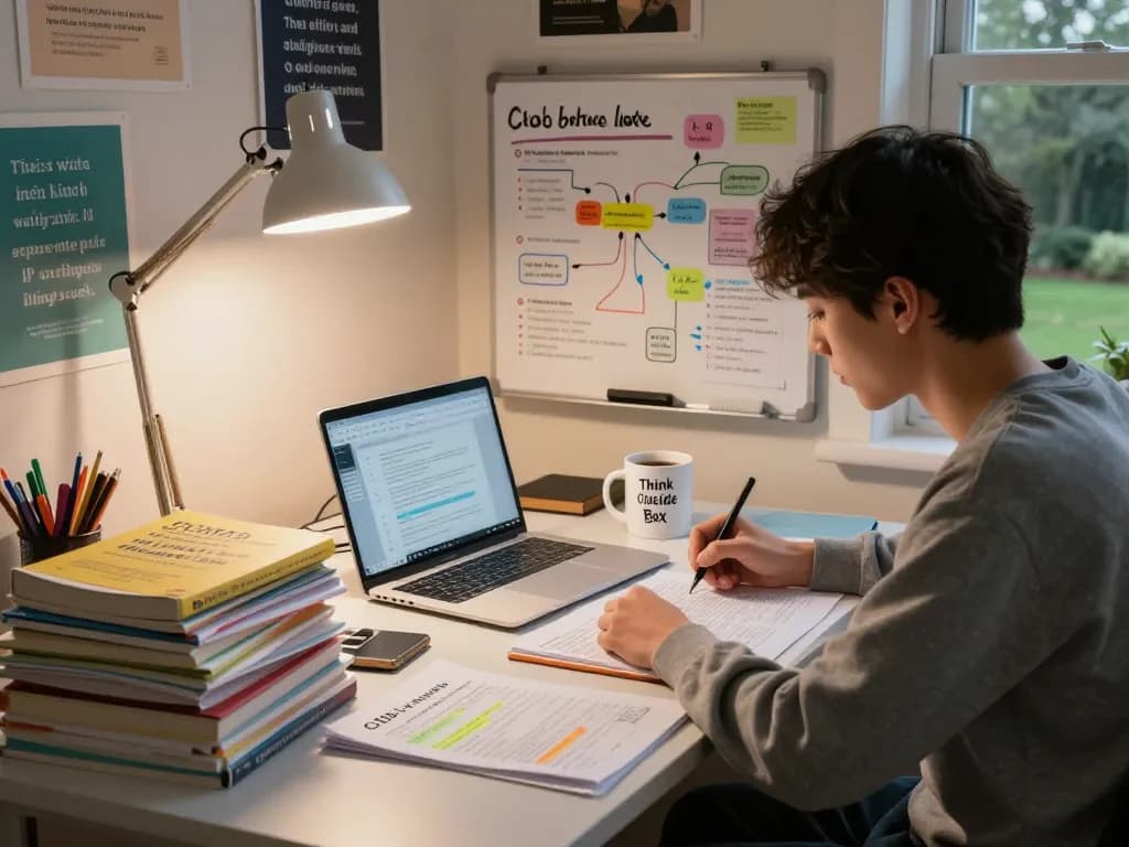 Student studying for C168 Critical Thinking and Logic in a cozy study room.