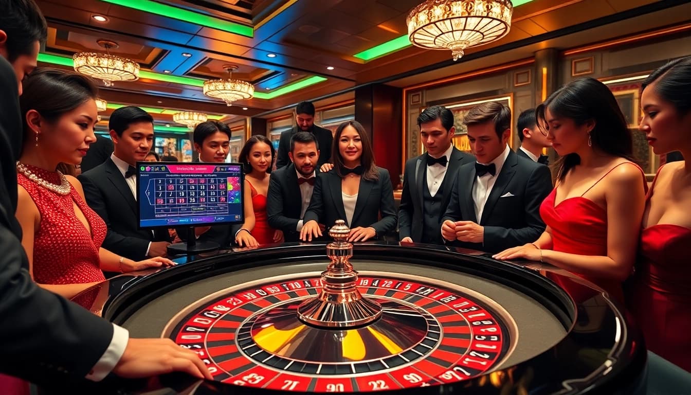 Experience luxury gaming at 88xx.com with players at roulette and poker tables.