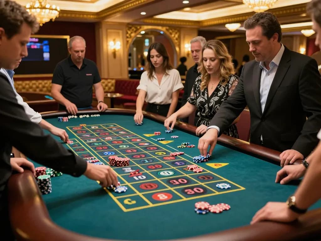 Players engaging at a roulette table in a luxurious casino, highlighting the excitement of go8 com.