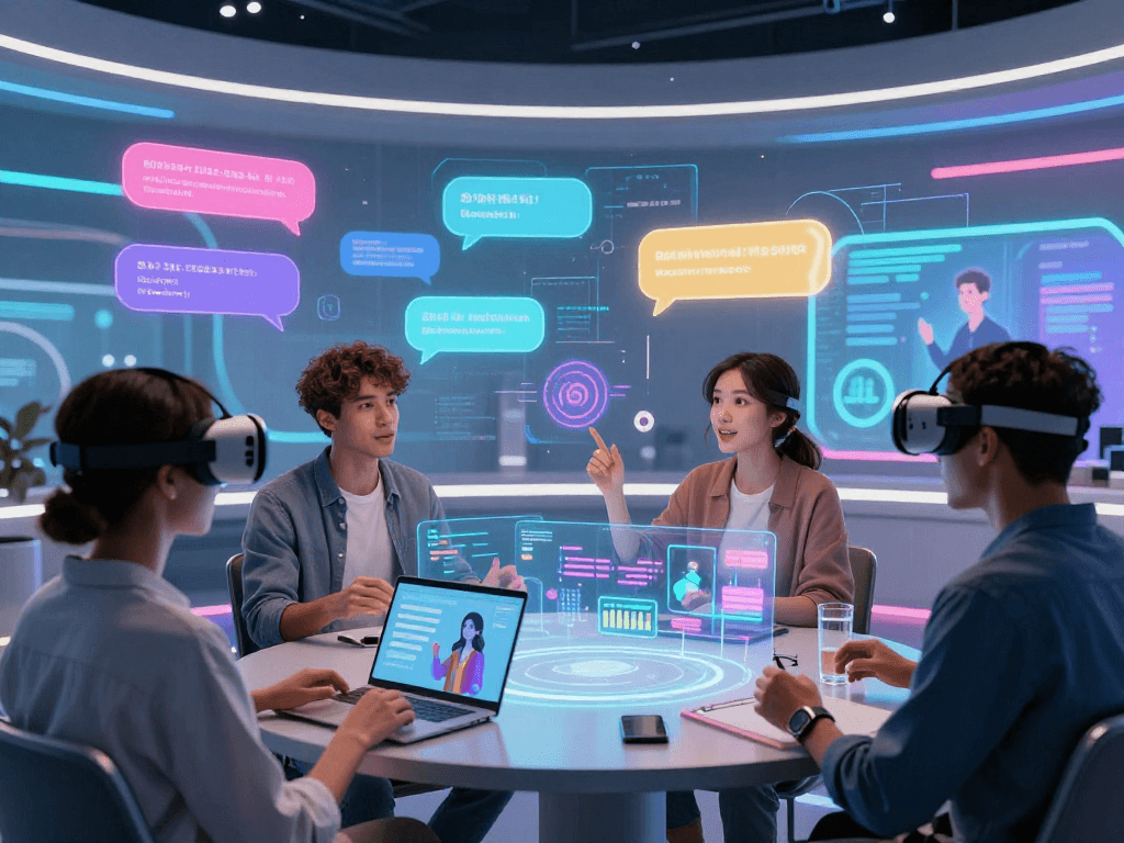 Engaging ai chat porn experience with diverse avatars in a futuristic virtual environment
