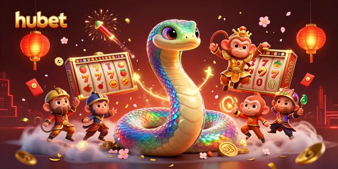 Experience the excitement of hubet gaming with vibrant scenes of thrilling slots and playful characters.
