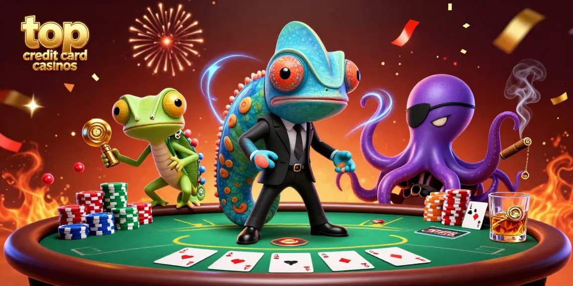 Experience thrilling action at top credit card casinos with colorful poker scenes and high-stakes excitement.