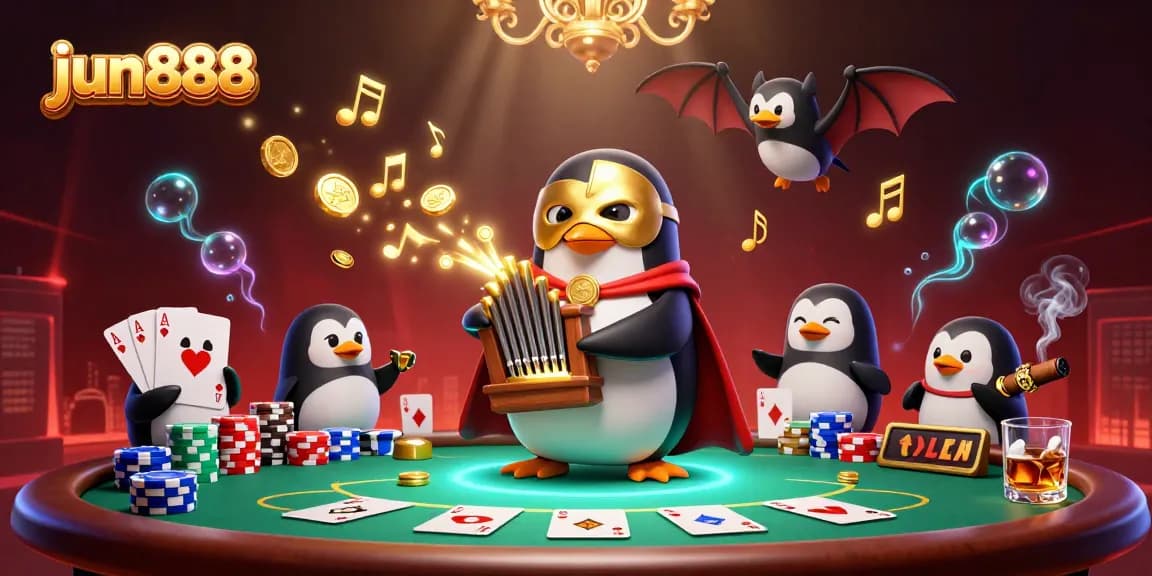 Experience exciting gameplay at jun888 with vibrant 3D casino illustration featuring characters and poker elements.