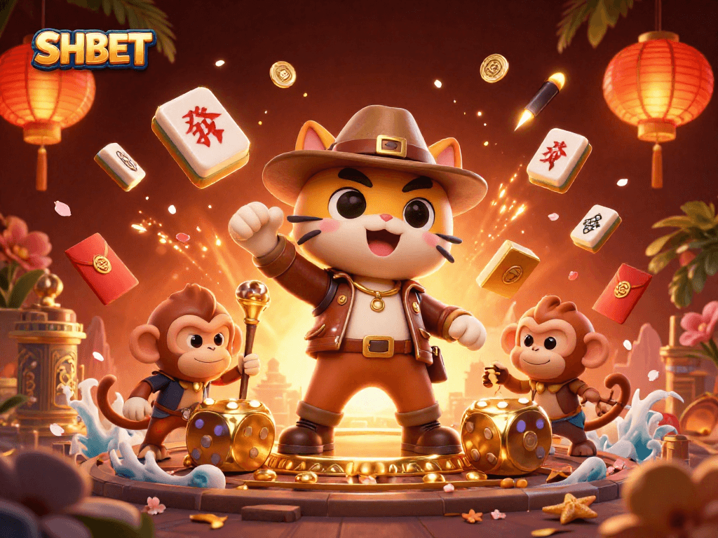 Engage with SHBET while uncovering golden artifacts in a vibrant casino-themed scene.