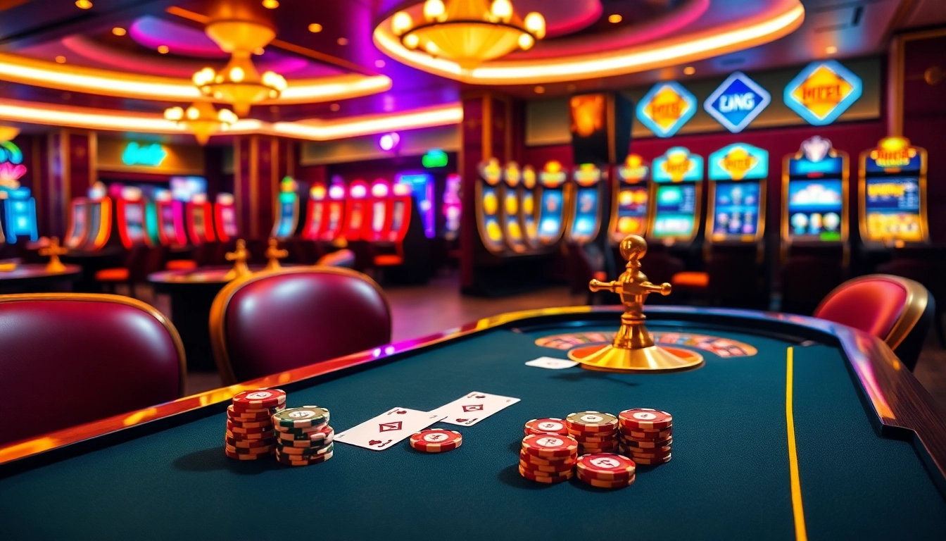 HITCLUB online casino scene featuring elegant gaming tables, vibrant slots, and an inviting atmosphere.