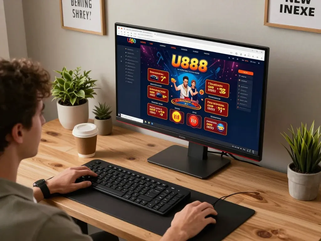Play U888 online casino games in a cozy workspace with engaging gameplay on screen.