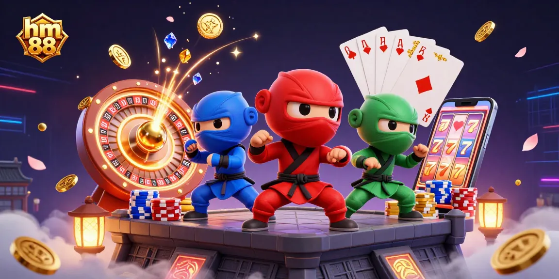 Engaging scene featuring hm 88 with colorful chameleons and casino elements like spinning roulette and golden coins.