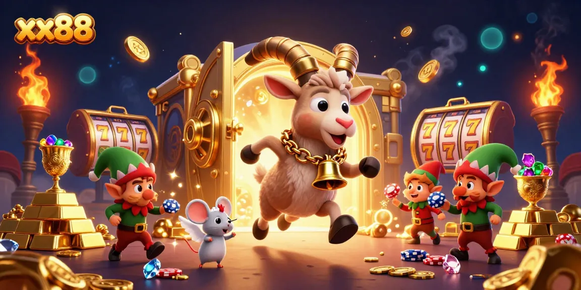 Experience the thrilling world of xx88 with a lively casino scene featuring Krampus and festive chaos.