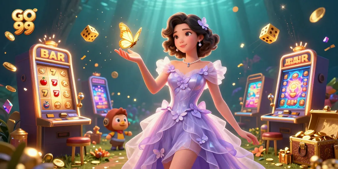 Engage with GO 99's thrilling casino world featuring a stunning illustration of a glamorous Asian woman surrounded by vibrant casino elements.