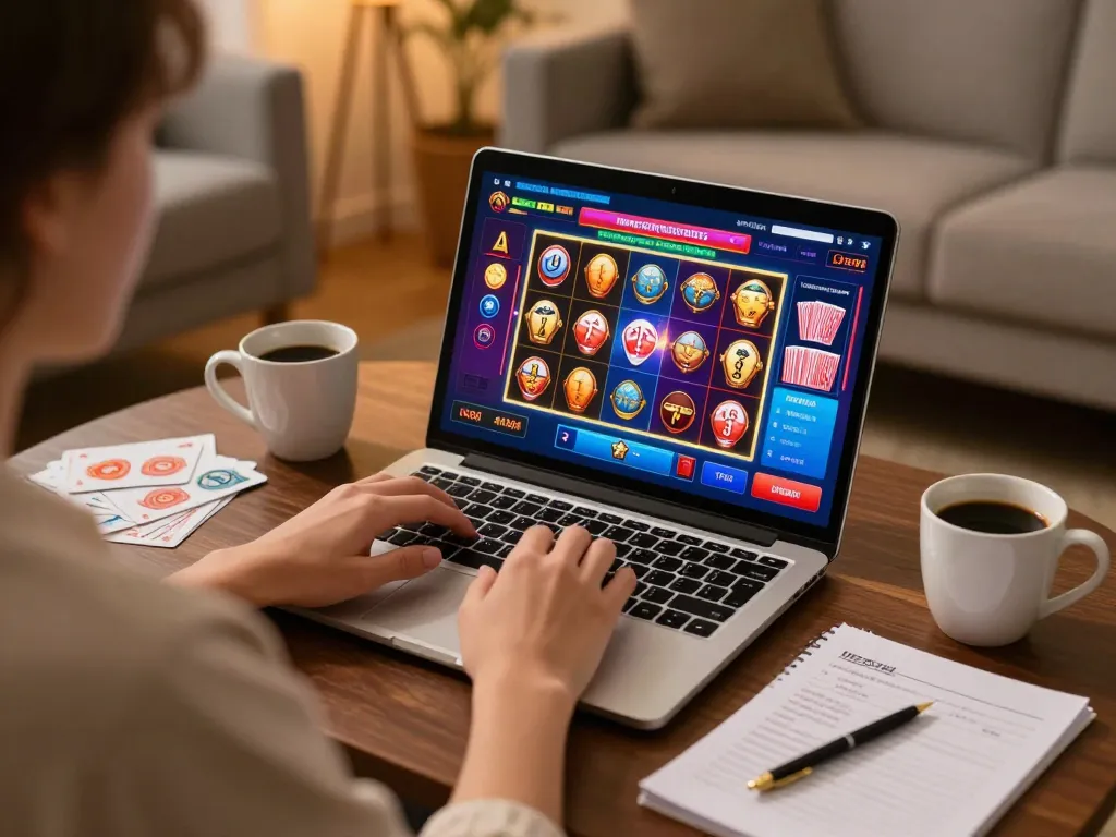max88 online casino gaming session with a user engaged on a laptop in a cozy setting