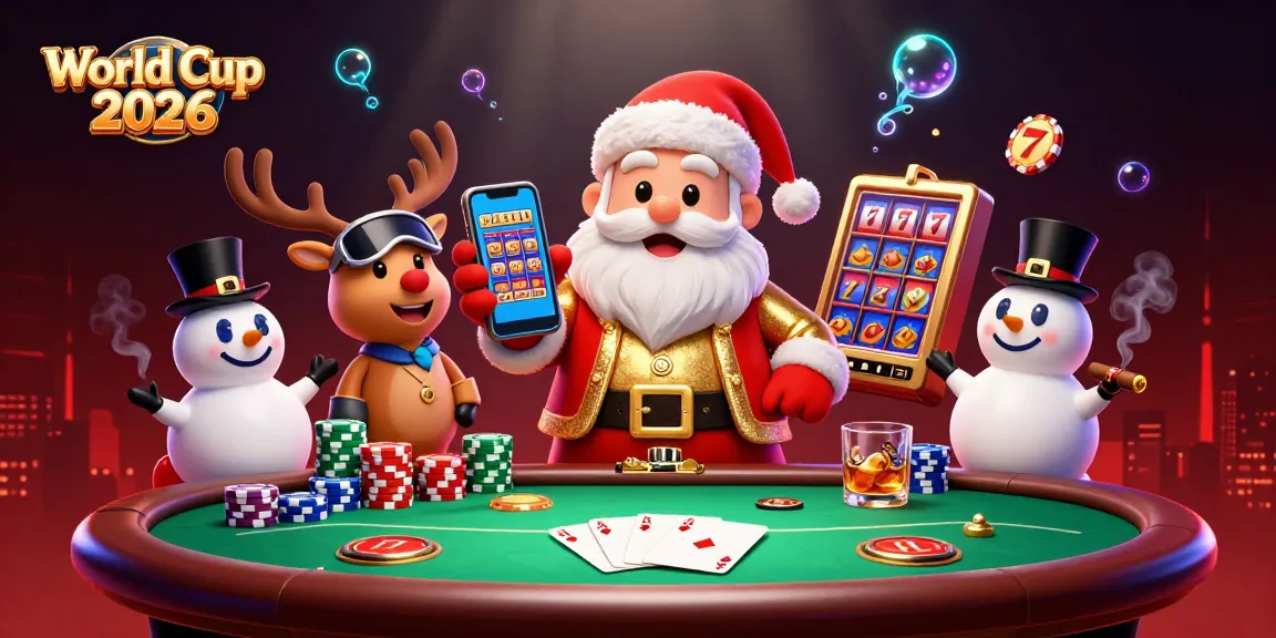 Experience World Cup 2026 with Santa and friends celebrating casino life in a vibrant scene.