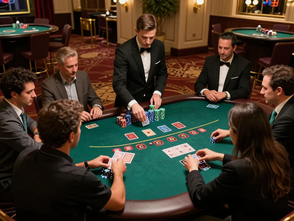 Players engaging in a strategic blackjack game at the casino, showcasing TX88 excitement and competitive atmosphere.