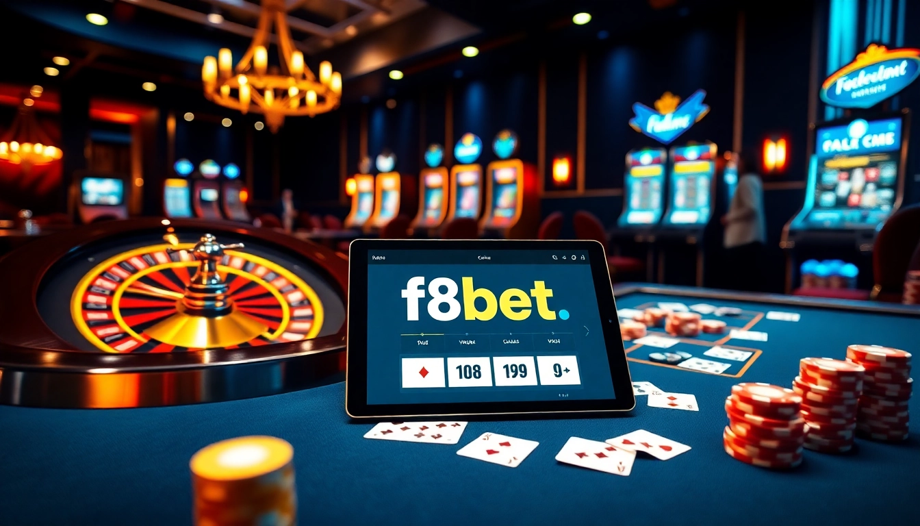 Experience the excitement of betting at f8bet.com with vibrant casino elements and sleek design.