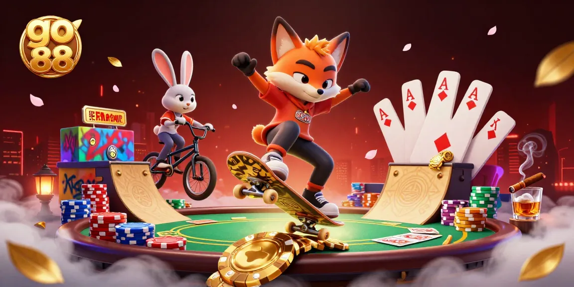 Experience the thrill of go 88 with animated characters enjoying dynamic casino activities amid vibrant game elements.