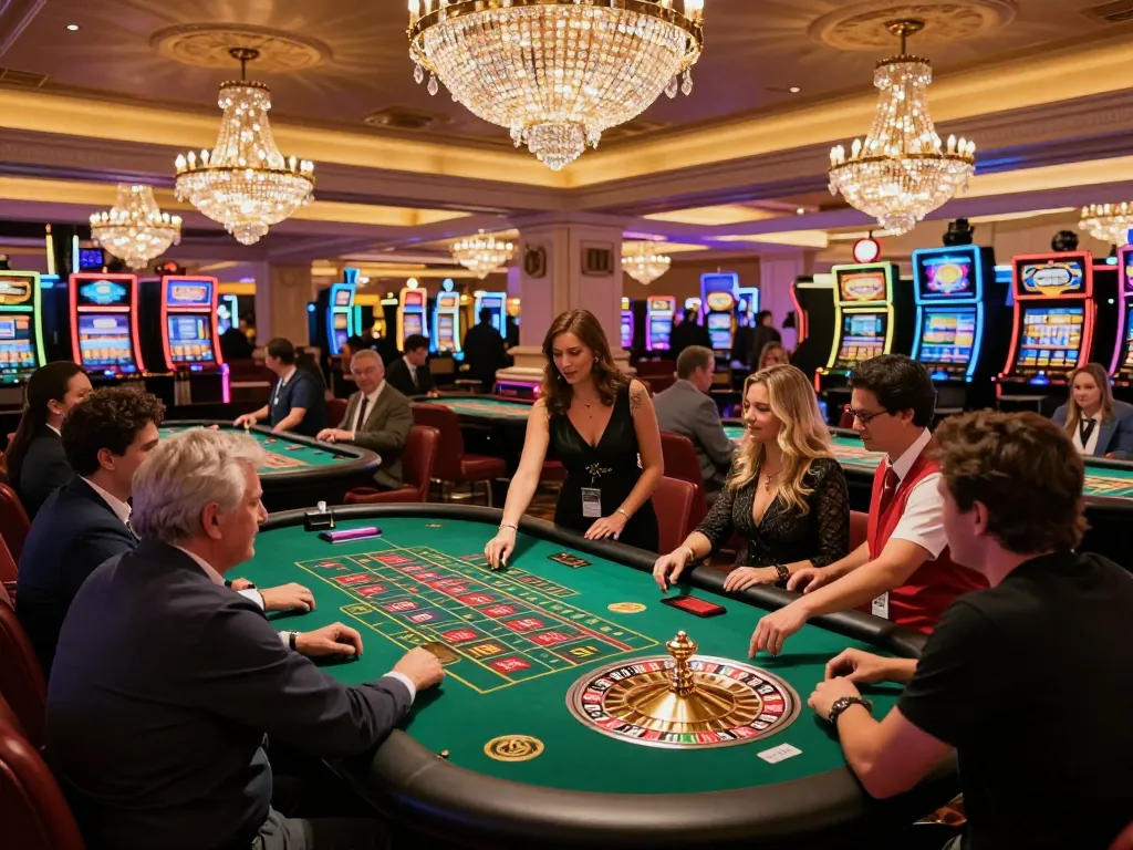 Engaged players at MM88 roulette tables in a vibrant Las Vegas casino, excitement in the air.