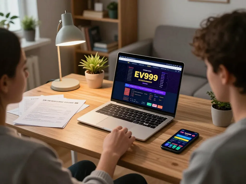 Engaging in online gameplay with EV999 casino platform on laptop, creating a comfortable gaming atmosphere.