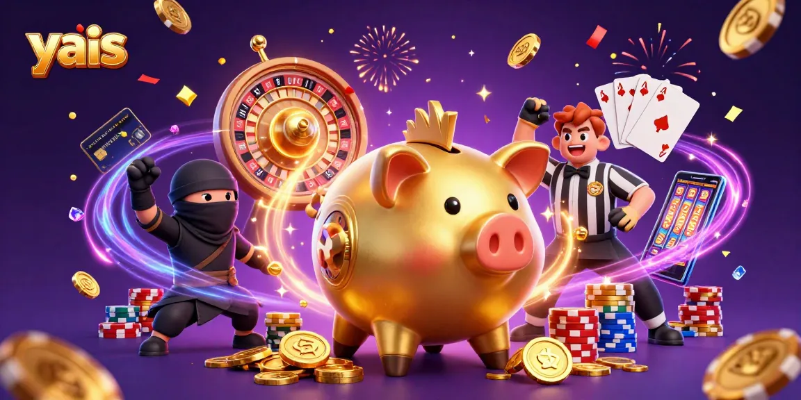 Yais players winning big at a dynamic credit card casino with animated characters and vibrant elements.