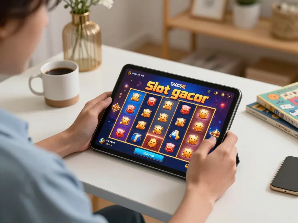 Permainan menarik di tablet untuk slot gacor dalam suasana rumah yang nyaman.