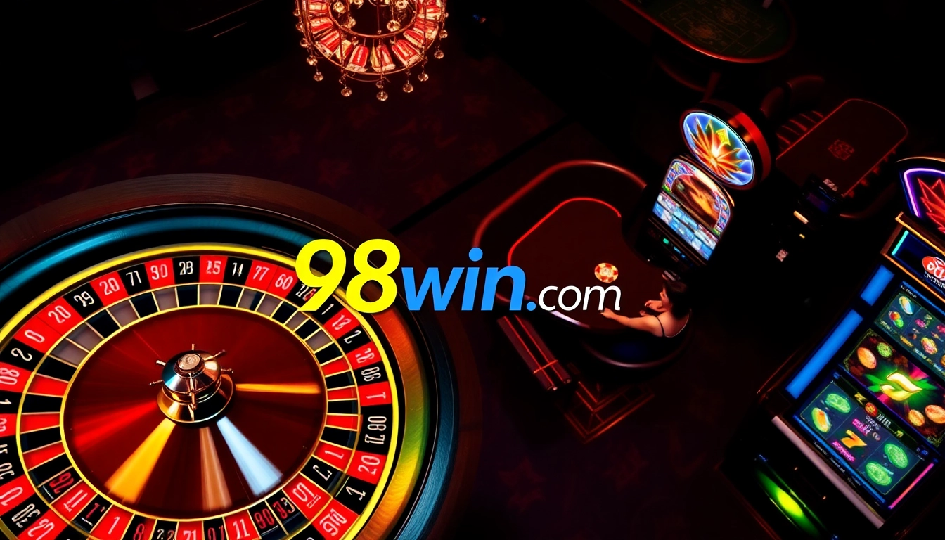 Experience the thrill of gambling at 98win com with a vibrant casino showcasing roulette, poker, and slots.