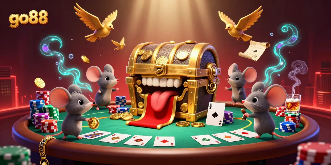 Adventurer mice enjoy go88's vibrant casino scene filled with treasures and games of chance.