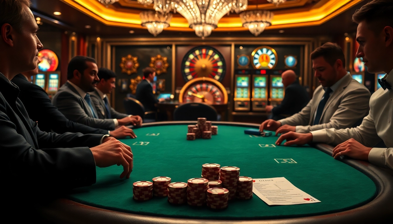 Experience high-stakes poker action at 7mcn casino with elegant players and vibrant atmosphere.