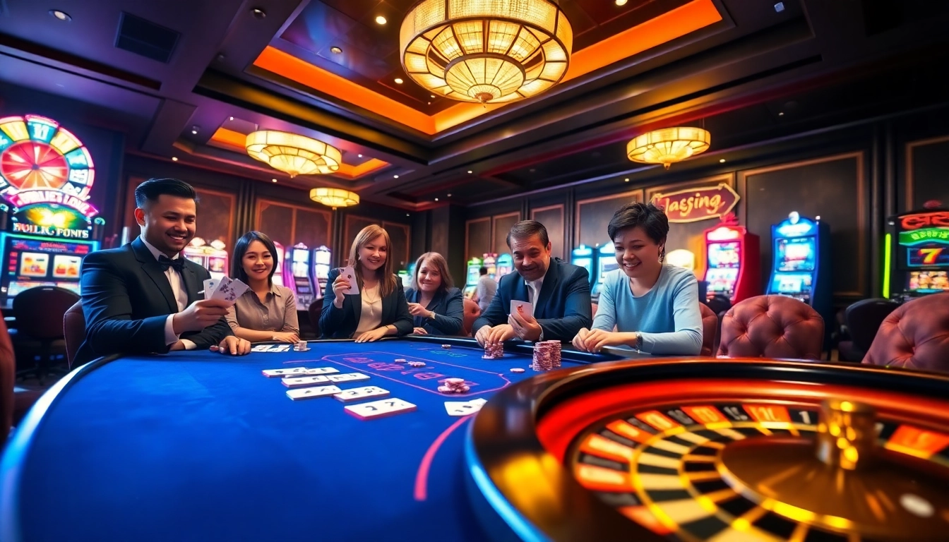 Experience the thrill of gaming at https://xx88.moe/ with a lively poker table surrounded by excited players.