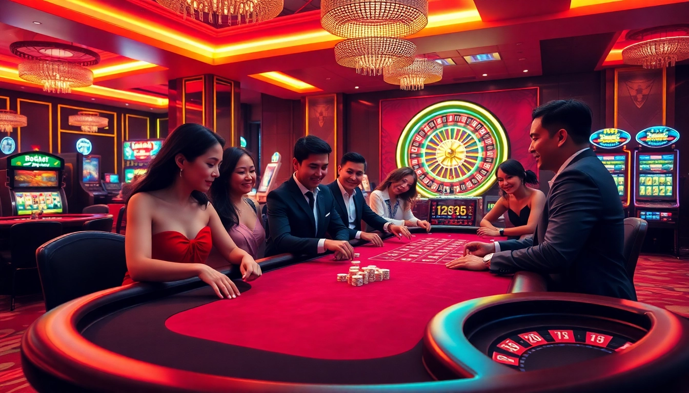 Exciting poker game at UK88 casino table with diverse players engaging in strategic betting.