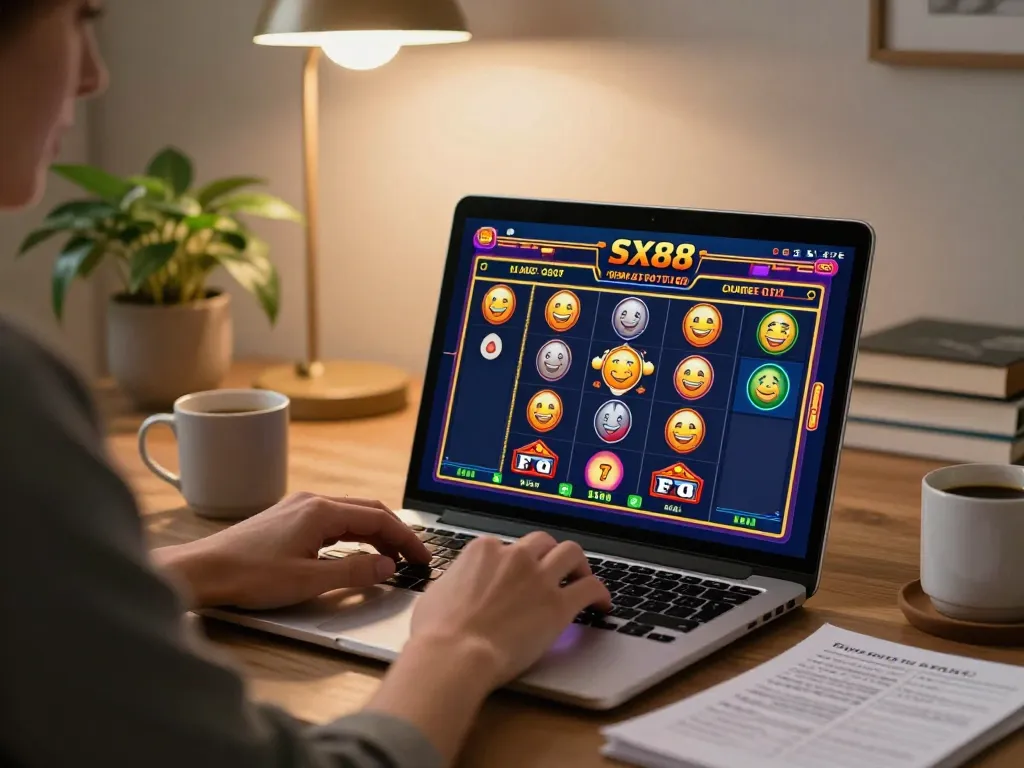 SX88 player enjoying an online casino game on laptop while managing betting strategy