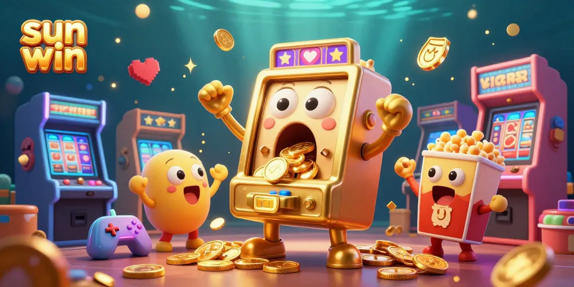 Experience the thrill with sun win as a golden slot machine hits the jackpot in a vibrant casino scene.