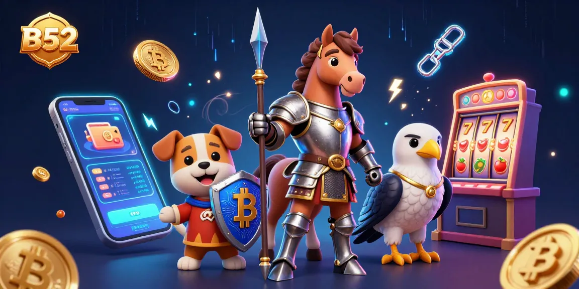 B52 knights claim winnings in a vibrant casino scene adorned with digital slot machines.