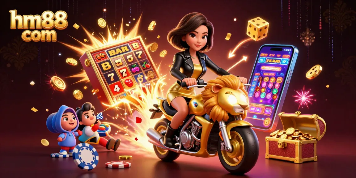 Spin the reels at hm88 com with a vibrant casino scene featuring exciting game elements and rewards.