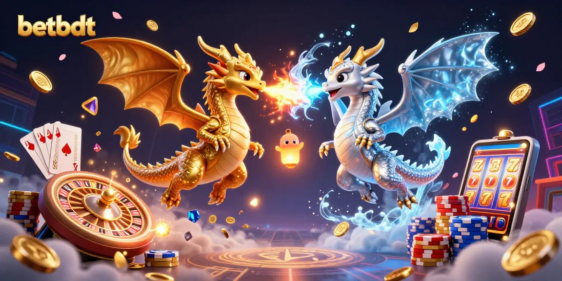 Experience thrilling gaming at betbdt with dynamic 3D dragons amid casino elements and action.