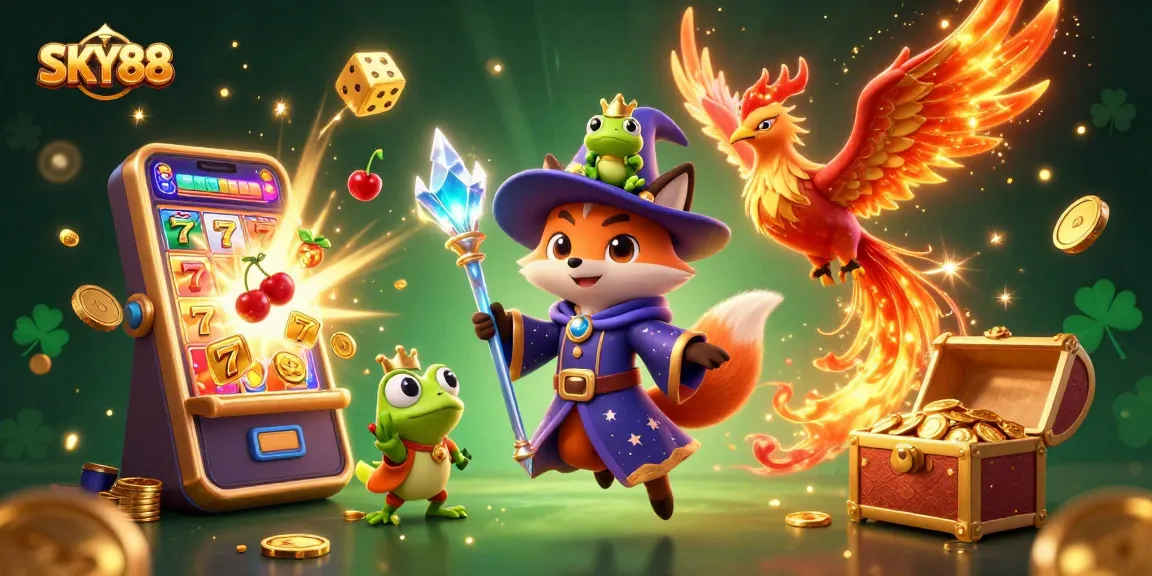 Experience thrilling slots and gambling excitement with SKY88's vivid 3D casino illustration.