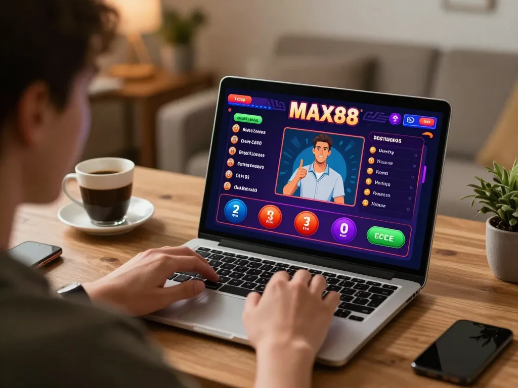 Engage with MAX88 online games from a cozy home office setup featuring a focused gamer.