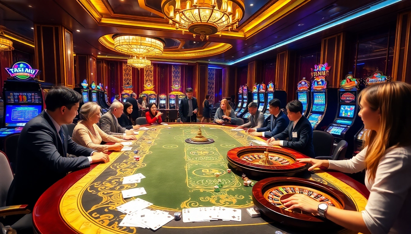 TG88 players strategizing at a luxurious Tài Xỉu table, eyeing the jackpot.