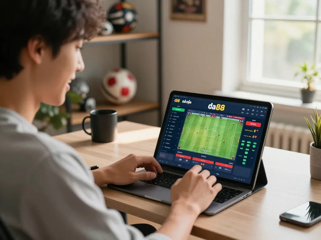 Cá cược da88 live betting action on tablet showcasing exciting sports options in a modern home setting.