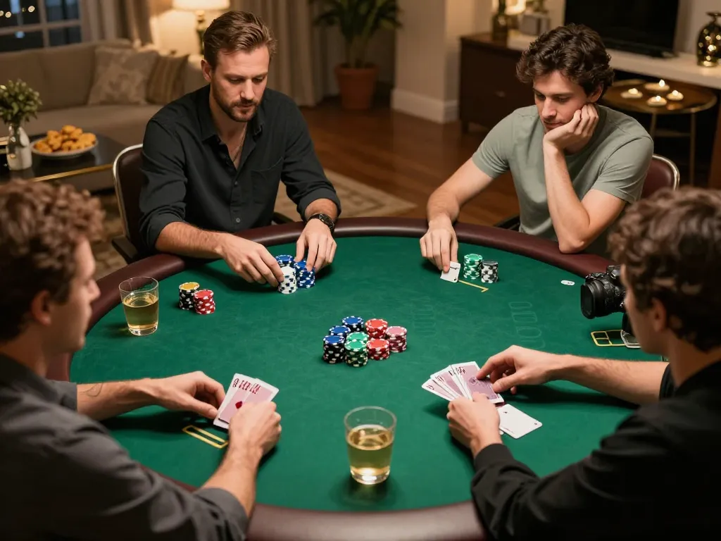 Players enjoying a thrilling poker night at home with 8day casino games.