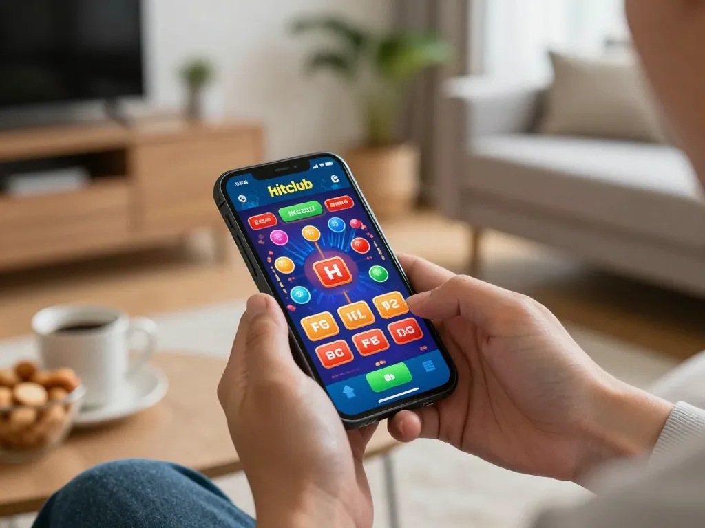 Hitclub app displayed on a smartphone, showing vibrant casino games and betting, engaging online gameplay