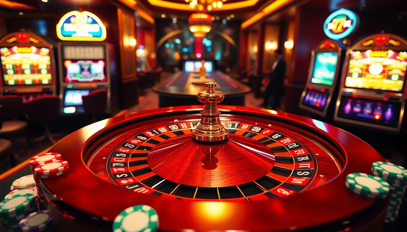 Experience thrilling gameplay with 79KING's vibrant casino scene featuring roulette, poker, and slot machines.