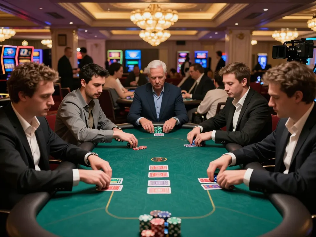 SC88 poker players strategizing in a sophisticated casino atmosphere