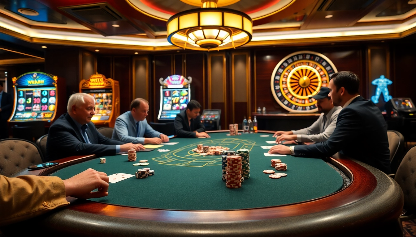 Engaging poker players and chips at a luxurious casino table representing ww88 gaming.