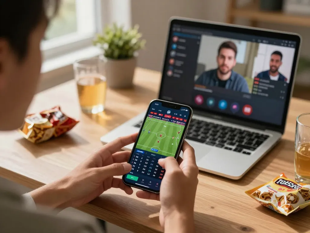 Engaging in mobile sports betting with tg88 app on smartphone, vibrant scene capturing the excitement.