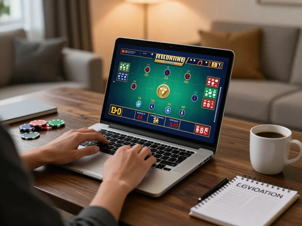 Engaging with sun win during live dealer blackjack on a laptop at a cozy home setup