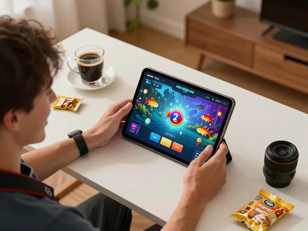 Bắn cá mb66 gameplay experience on tablet, showing colorful fish visuals.