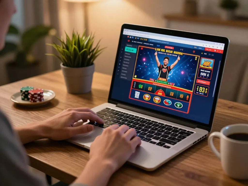 Engaging with co88 online casino platform on a laptop, immersed in live dealer game action.