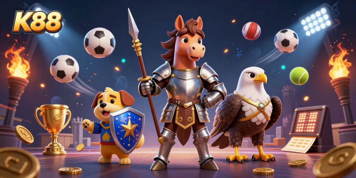 K88 showcases an exciting scene of sports betting with dynamic characters and effects, capturing the thrill of gambling.