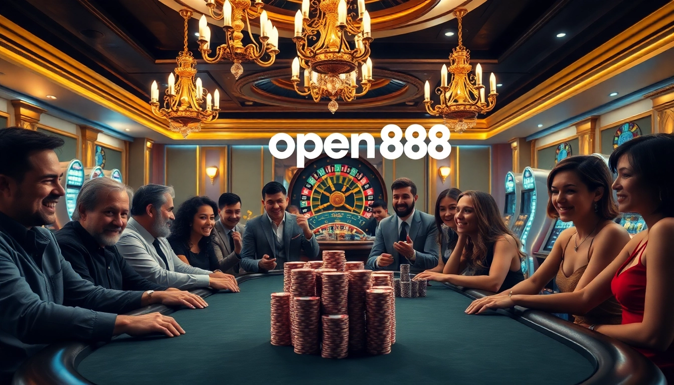 Players engaging in an exhilarating poker game at open88 casino with vibrant ambiance.