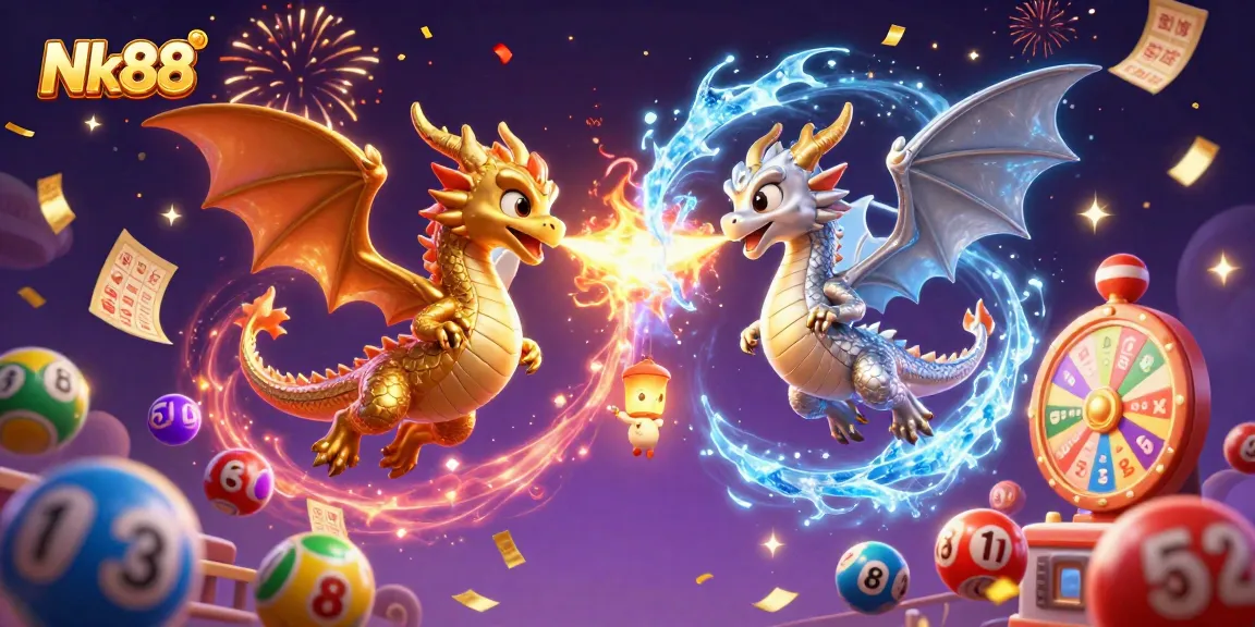 Engage with Nk88's thrilling gaming experience, featuring fiery and icy dragon duel with lottery elements.
