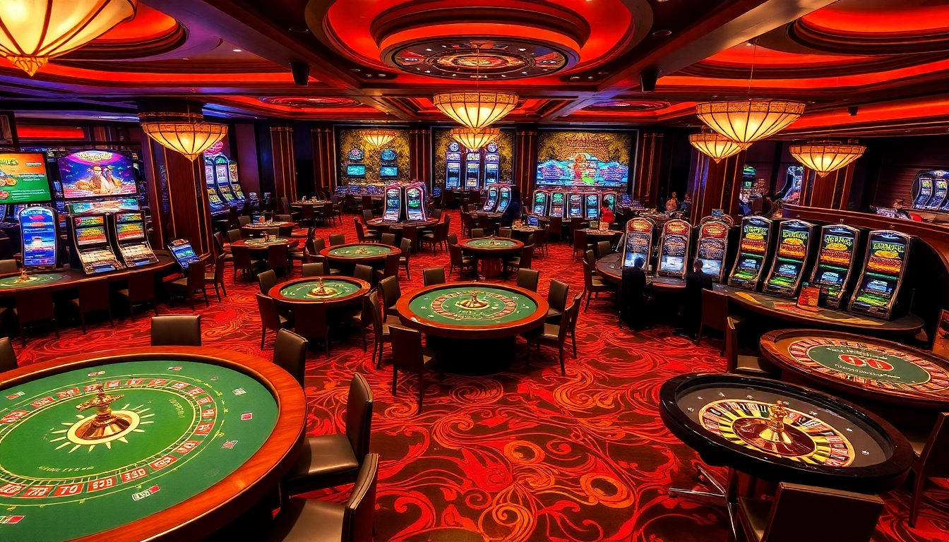 SODO CASINO vibrant gambling scene with poker tables and slot machines in luxury.